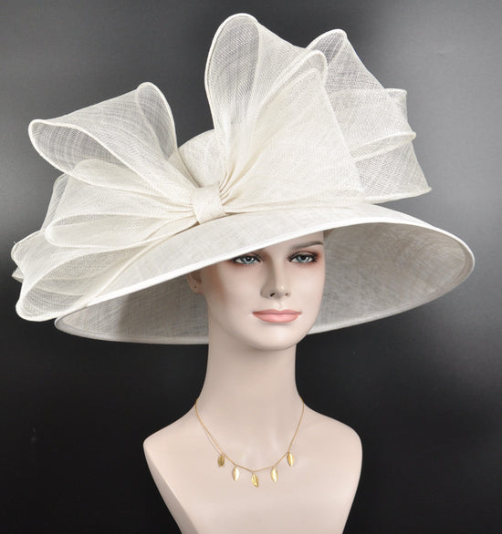 White  Royal Ascot Horse Race Oaks day hat Carriage Tea Party Wedding Kentucky Derby Hat  Tea Party Hat Wide Brim Sinamay Hat