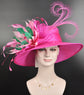 Hot Pink w Mix Pink Green Wide Brim Sinamay Hat Church Kentucky Derby Hat  Tea Party Wedding Hat Horse Race Oaks day hat Pink Day Hat