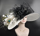 White w Black Royal Ascot Horse Race Oaks day hat Carriage Tea Party Wedding Kentucky Derby Hat Party Hat Wide Brim Sinamay Hat