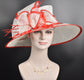 Church Kentucky Derby Hat Carriage Tea Party Wedding Wide Brim  Royal Ascot Hat in Solid Sinamay Hat White w Red