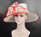 Church Kentucky Derby Hat Carriage Tea Party Wedding Wide Brim  Royal Ascot Hat in Solid Sinamay Hat White w Red