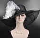 Black w White Jumbo Silk Flower, Kentucky Derby hat, Church hat, Wedding hat, Tea Party hat , Floppy Wide Brim Sinamay Dress Hat