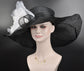 Black w White Jumbo Silk Flower, Kentucky Derby hat, Church hat, Wedding hat, Tea Party hat , Floppy Wide Brim Sinamay Dress Hat