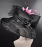 Black + Mix Pink Feather Flower Kentucky Derby Hat, Church hat, Tea Party Hat, Custom hat, Formal Hat, Wide Brim Sinamay w Organza Hat