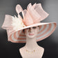 Blush Pink w White Feather Flowers Kentucky Derby Hat, Tea Party Hat Mother&