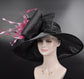 Black + Mix Pink Feather Flower Kentucky Derby Hat, Church hat, Tea Party Hat, Custom hat, Formal Hat, Wide Brim Sinamay w Organza Hat