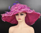 New Kentucky Derby, Church, Wedding, Tea Party with Big Bow & Flower 7" Wide Brim Organza Hat (Violet  w purple)