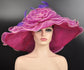 New Kentucky Derby, Church, Wedding, Tea Party with Big Bow & Flower 7" Wide Brim Organza Hat (Violet  w purple)