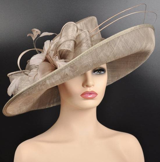 Church Kentucky Derby Carriage Tea Party Wedding Wide Brim  Royal Ascot Horse Race Oaks day hatTaupe